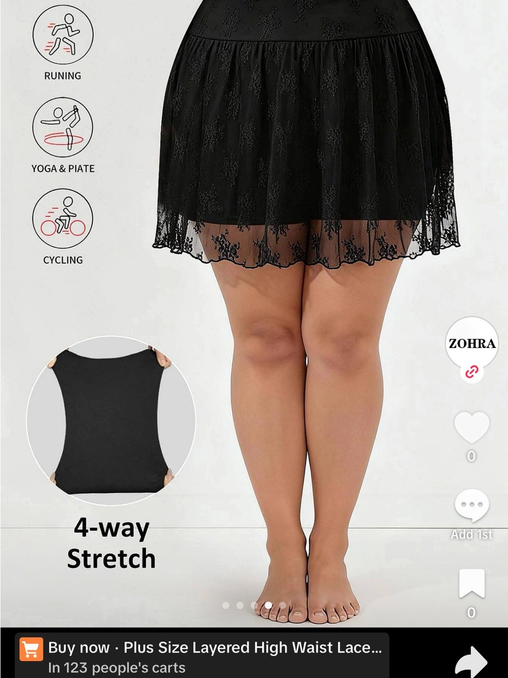 Plus Size Black Layered High Waist Lace Skirted Swim Shorts